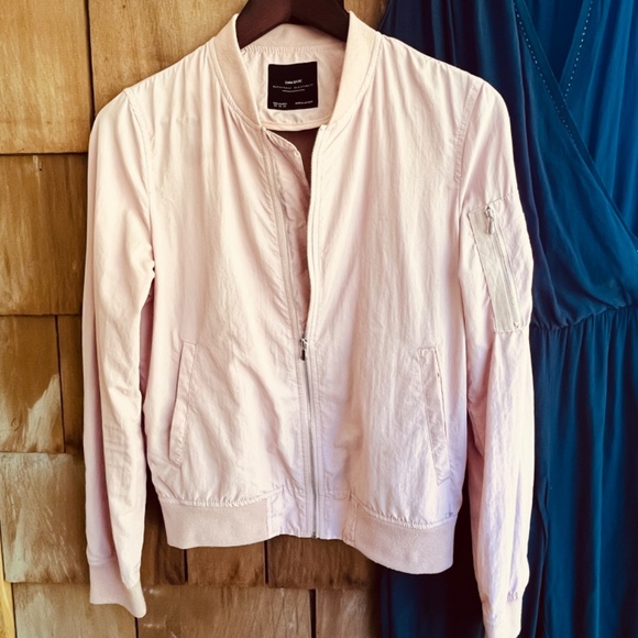 Zara Basic Womens Light Solid Pink Long Sleeve Wind Breaker Jacket Bomper  XS - Picture 3 of 12